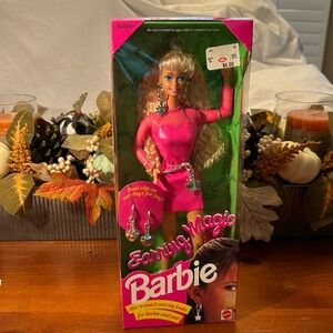 VINTAGE BARBIE NIB EARRING MAGIC 1992 PINK DOLL BLONDE 90s NRFB MATTEL 7014